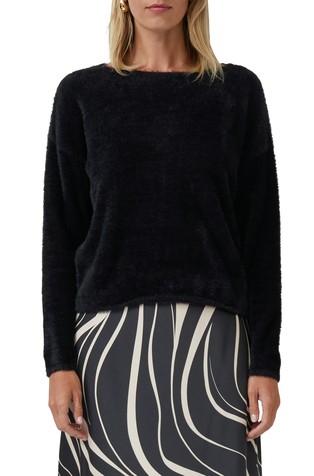 Fluffy sweater with boat neckline