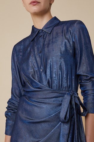 PENNYBLACK Srajčna obleka iz laminirane viskozne mešanice Modra - Navy 4