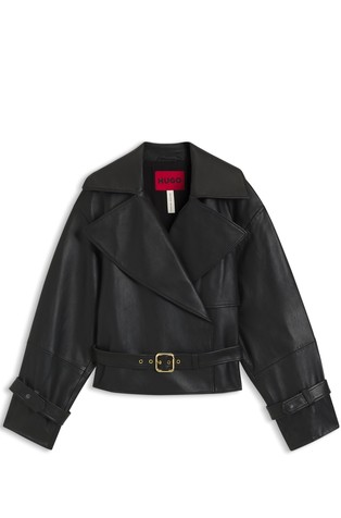 Relaxed-fit leather jacket with belt