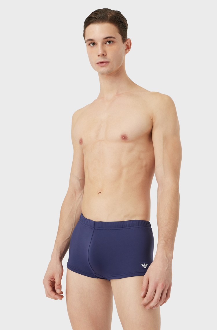 EMPORIO ARMANI Square leg swimsuit with embroidered eagle Dark Blue 