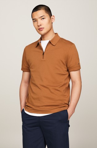 Slim fit bombažna polo majica z zadrgo