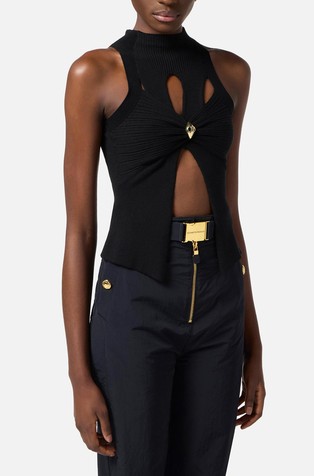 Rib knit tank top with cut-outs