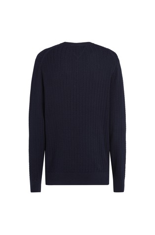 TOMMY HILFIGER Pleten pulover z vzorcem ribje kosti Modra - Dark Blue 6