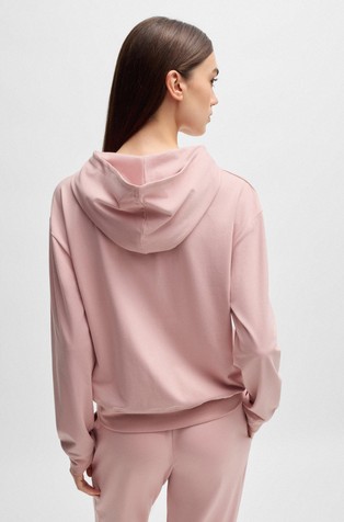 HUGO BOSS Pulover s kapuco iz raztegljivega jerseya z logo potiskom Roza - Pink 2