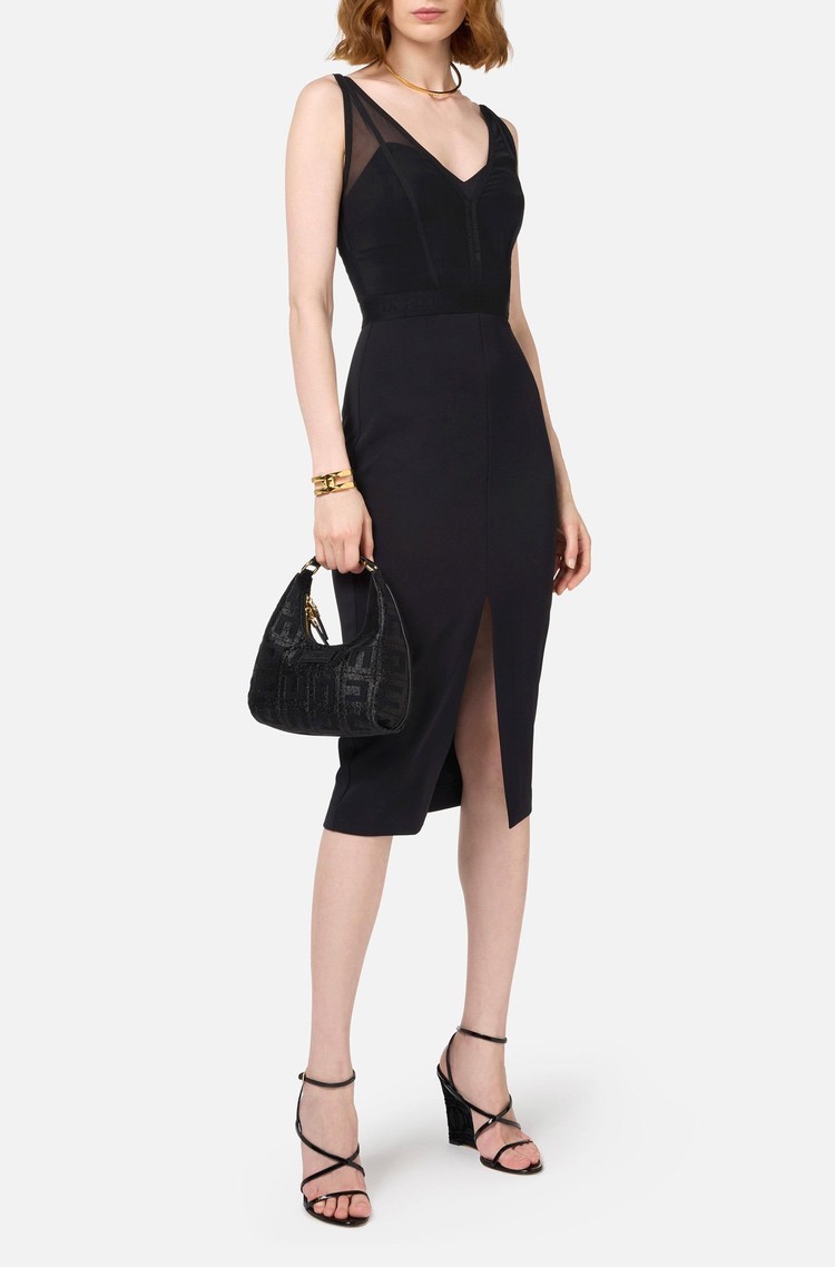 ELISABETTA FRANCHI Midi obleka z zasnovo korzeta iz tila Črna - Black 