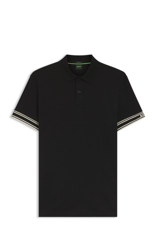 Slim-fit polo shirt in cotton with striped cuffs