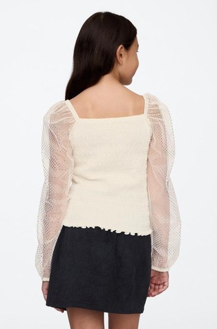GAP Kids Smocked Puff Sleeve Top Ivory Frost 2