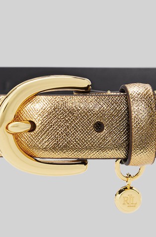 RALPH LAUREN Charm saffiano leather belt Modern Gold / Black 2