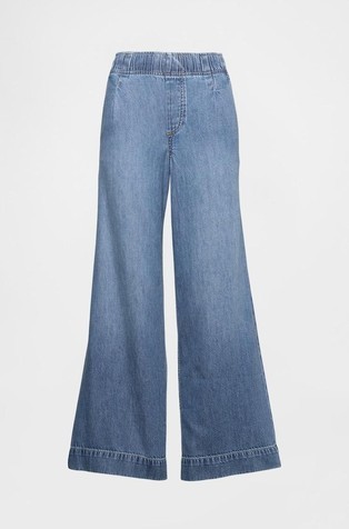 GAP Ženske UltraSoft baggy jeans hlače z gubami Modra - Medium Indigo 7