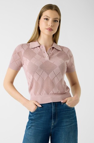 Openwork knit polo shirt