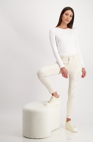 MONARI Skinny fit embellished trousers in stretch cotton Sandshell 4