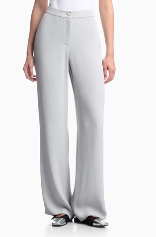 Trousers in ribbed viscose-blend fabric
