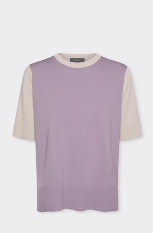 Pleten pulover s kratkimi rokavi in barvnimi bloki