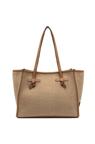 Marcella small tote in herringbone print fabric