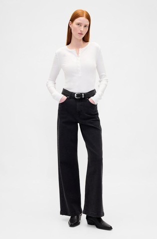 Ženska majica z dolgimi rokavi in henley ovratnikom