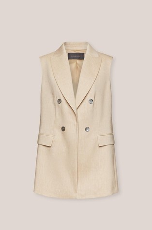 Linen blend double breasted sleeveless blazer