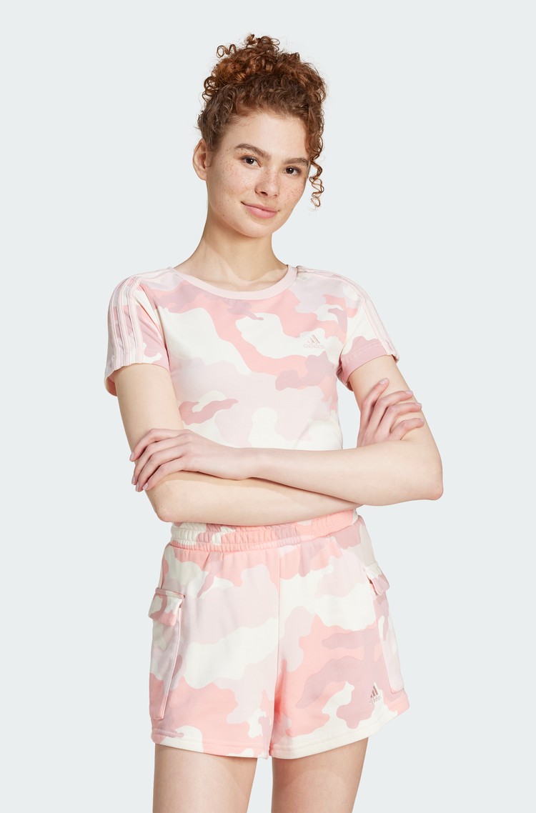 ADIDAS Essentials 3-Stripes Camo Print Baby T-Shirt Pink 