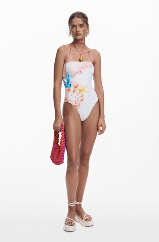 DESIGUAL Enodelne kopalke s potiskom Bela - White / Multi 3