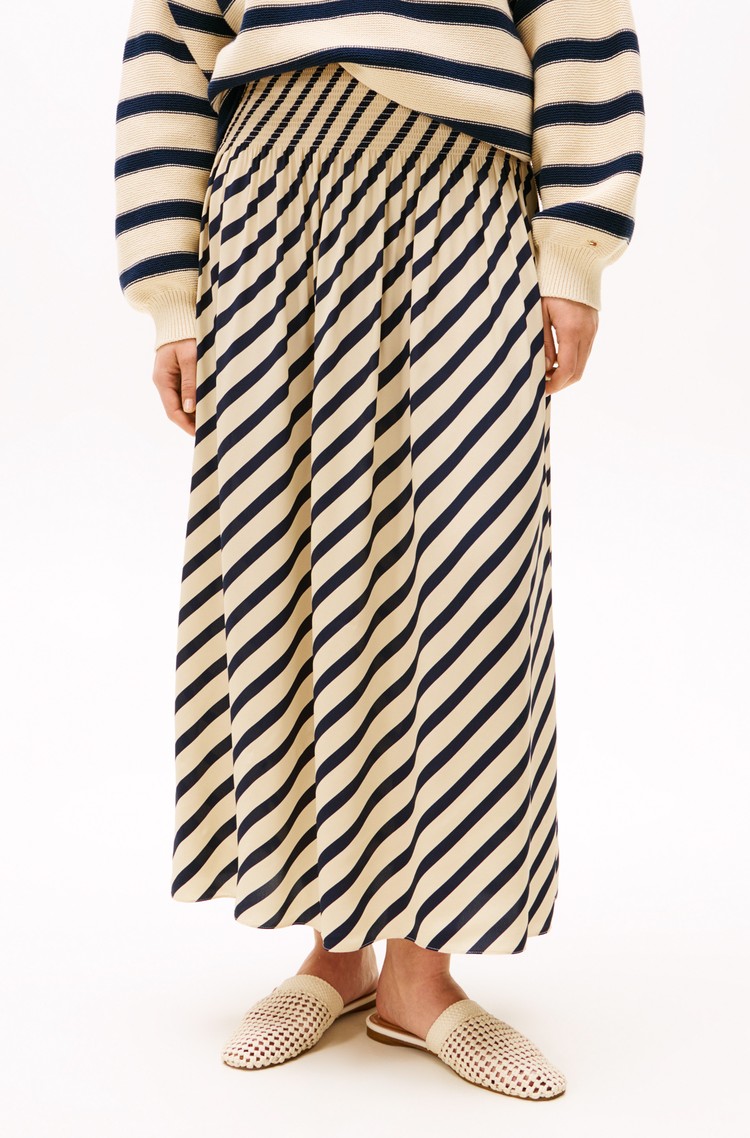 TOMMY HILFIGER TH x Sofia Richie Grainge dolgo črtasto krilo Bež - Dark Night Navy Stripe 