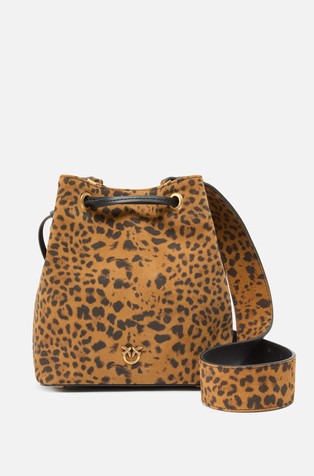 Mini bucket torbica iz semiša z leopardjim vzorcem