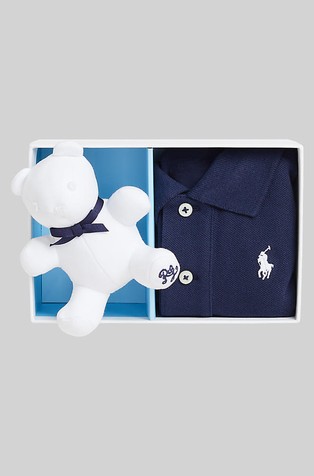 Cotton mesh polo shirt & bear gift box