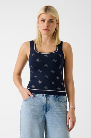 Rhinestones rib-knit tank top