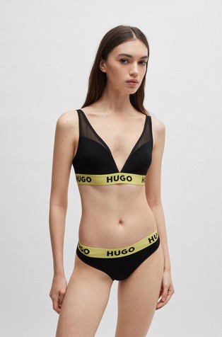 HUGO BOSS Triangel logo modrček s tilom Črna - Black/Yellow 3