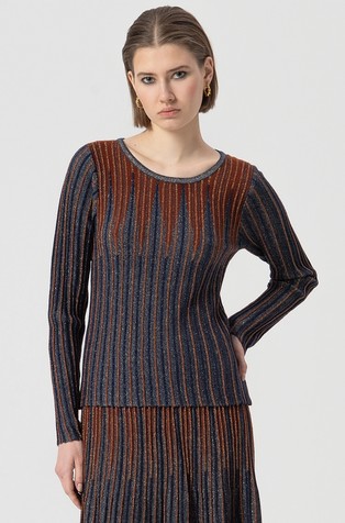 Slim fit rebrasto pleten pulover s svetlečimi lureks vlakni