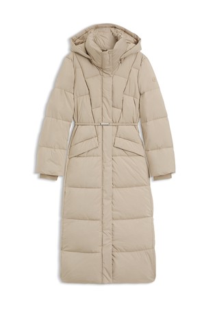 Long-length padded coat with hood