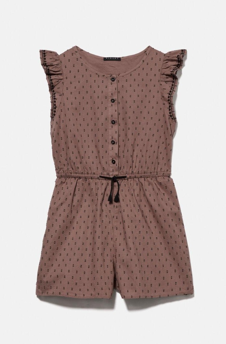 SISLEY Short jumpsuit with embroidery and ruffles Brown 