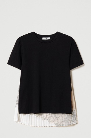 TWINSET T-shirt with pleated flounce on the back Mul.Nero/Champagne/Off White 3
