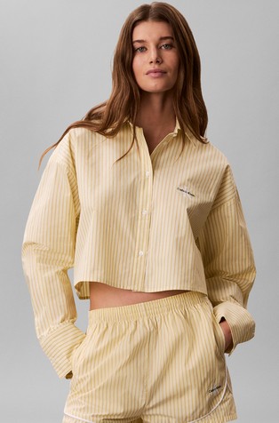 Črtast cropped zgornji del pižame iz bombažnega poplina