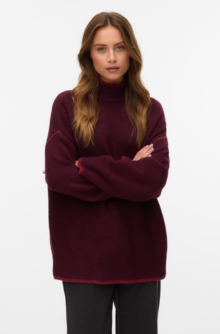 VMFAN pleten pulover s kontrastnimi obrobami