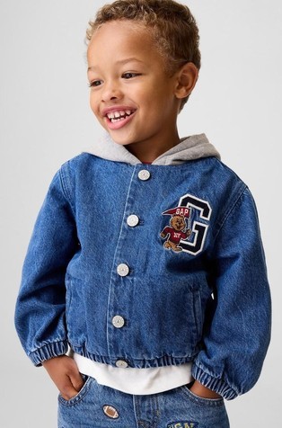 Varsity logo denim jakna s kontrastno kapuco za malčke