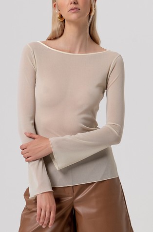 Slim fit majica z dolgimi rokavi iz svetlečega tila