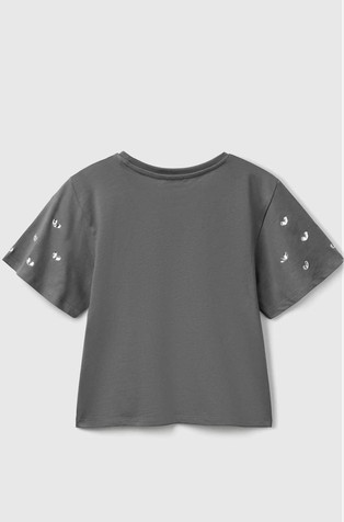 BENETTON Majica z okrasnimi kamni na kratkih rokavih Siva - Dark Gray 2