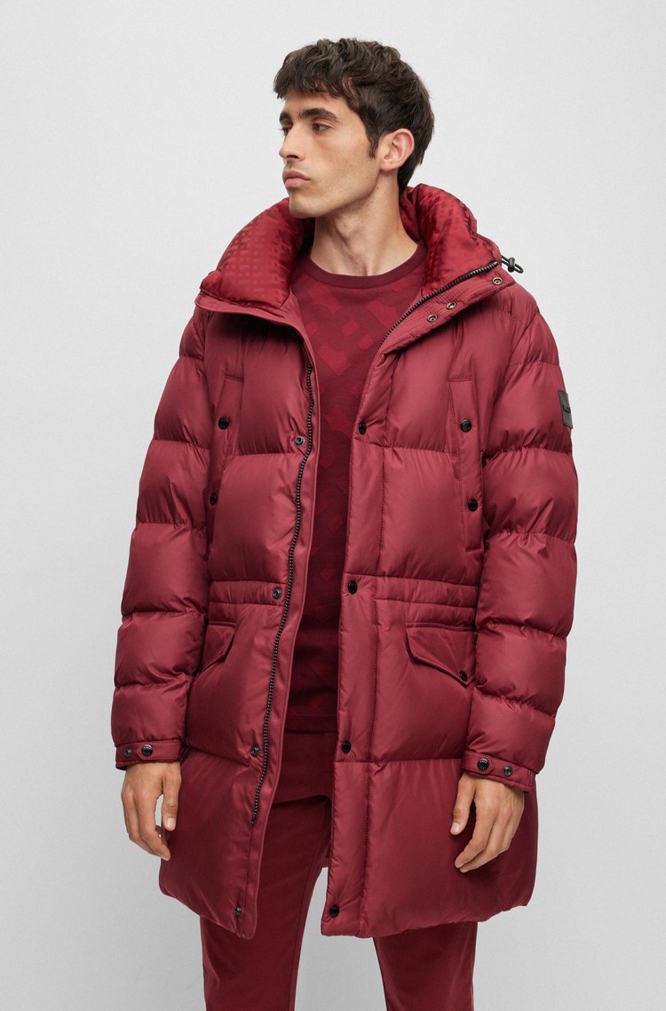 HUGO BOSS Water-repellent padded jacket with hood Red 