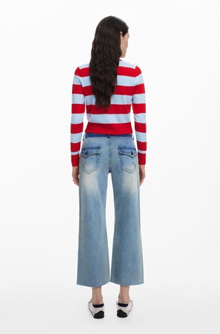 DESIGUAL Ravne jeans hlače z navideznim dvojnim pasom Modra - Blue 2