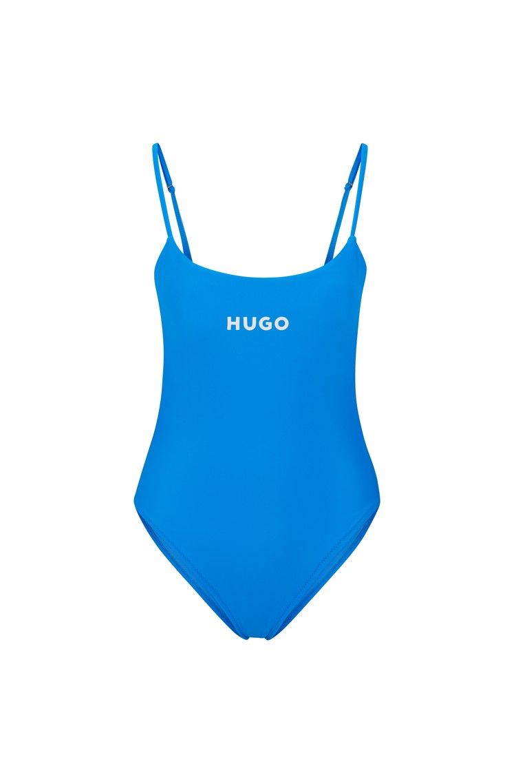 HUGO BOSS Podložene enodelne kopalke iz hitro sušeče tkanine Modra - Bright Blue 