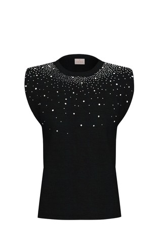 Stretch cotton top with rhinestones