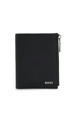 Leather wallet with metallic logo lettering