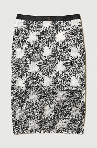 TWINSET Midi krilo s cvetličnim vzorcem iz bleščic Črna - Snow/Black Embroidery 1