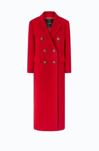 Long double-breasted coat in wool-blend fabric