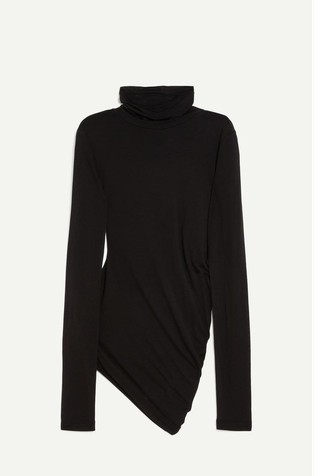 Asymmetric lyocell and wool-blend turtleneck