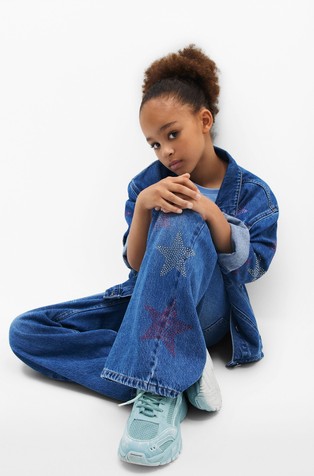 DESIGUAL Široke jeans hlače z zvezdami iz okrasnih kamenčkov Modra - Blue 2