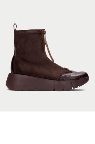 Suede-effect ankle boots with leather inserts