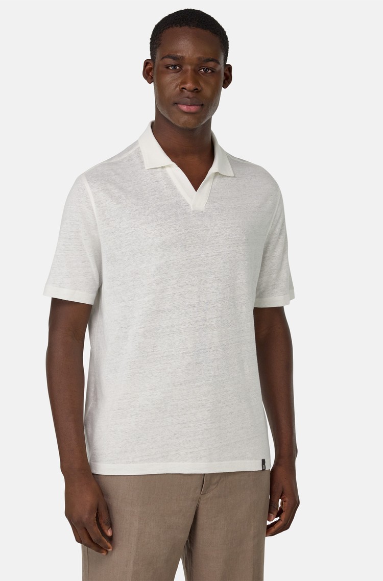 BOGGI MILANO Stretch Linen Jersey Polo Shirt White 