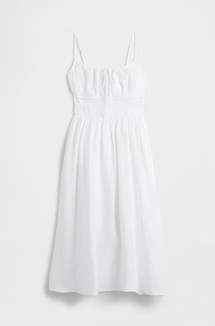 GAP Gauze Midi Dress With Tie Front Optic White V4 6