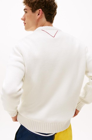 TOMMY HILFIGER Hilfiger Sailing unisex pleten pulover z intarzijskim logotipom Bela - Ivory 4