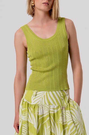 Slim fit pleten top z okrasnimi kamenčki